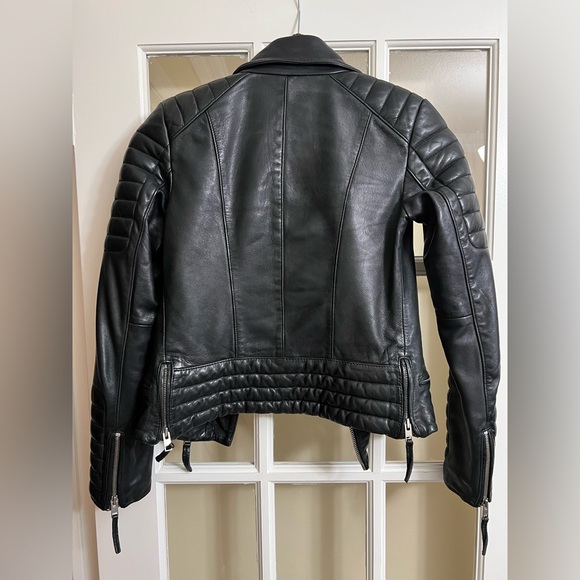 All Saints Women’s black leather moto jacket in size US 2, great condition - Picture 5 of 6
